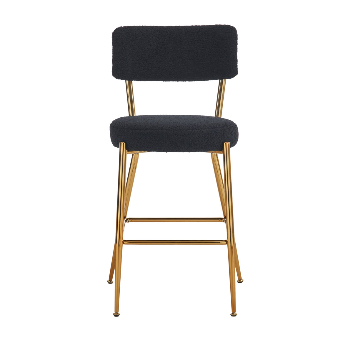 Set Of 4 Modern Teddy Fabric Upholstered Bar Stools Metal Base High Stool Suitable For Kitchen, Dining And Living Room Black Stylish And Comfortable Island Seating Black Metal