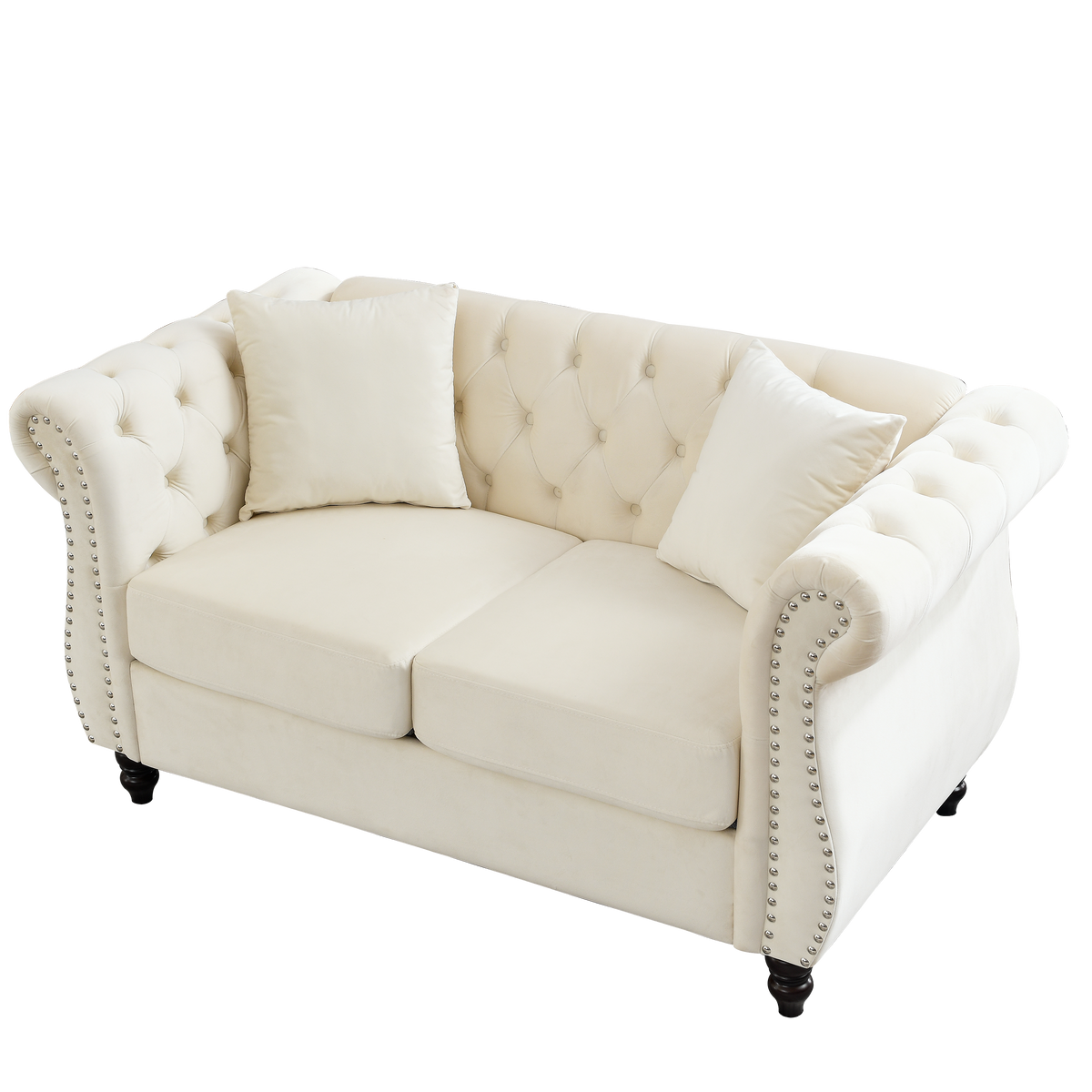 58.8" Chesterfield Sofa Beige Velvet For Living Room, 2 Seater Sofa Tufted Couch With Rolled Arms And For Living Room, Bedroom, Office, Apartment, Two Pillowsw834S00070 Beige Foam Velvet 2 Seat