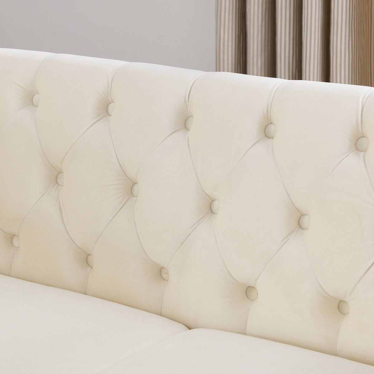 58.8" Chesterfield Sofa Beige Velvet For Living Room, 2 Seater Sofa Tufted Couch With Rolled Arms And For Living Room, Bedroom, Office, Apartment, Two Pillowsw834S00070 Beige Foam Velvet 2 Seat