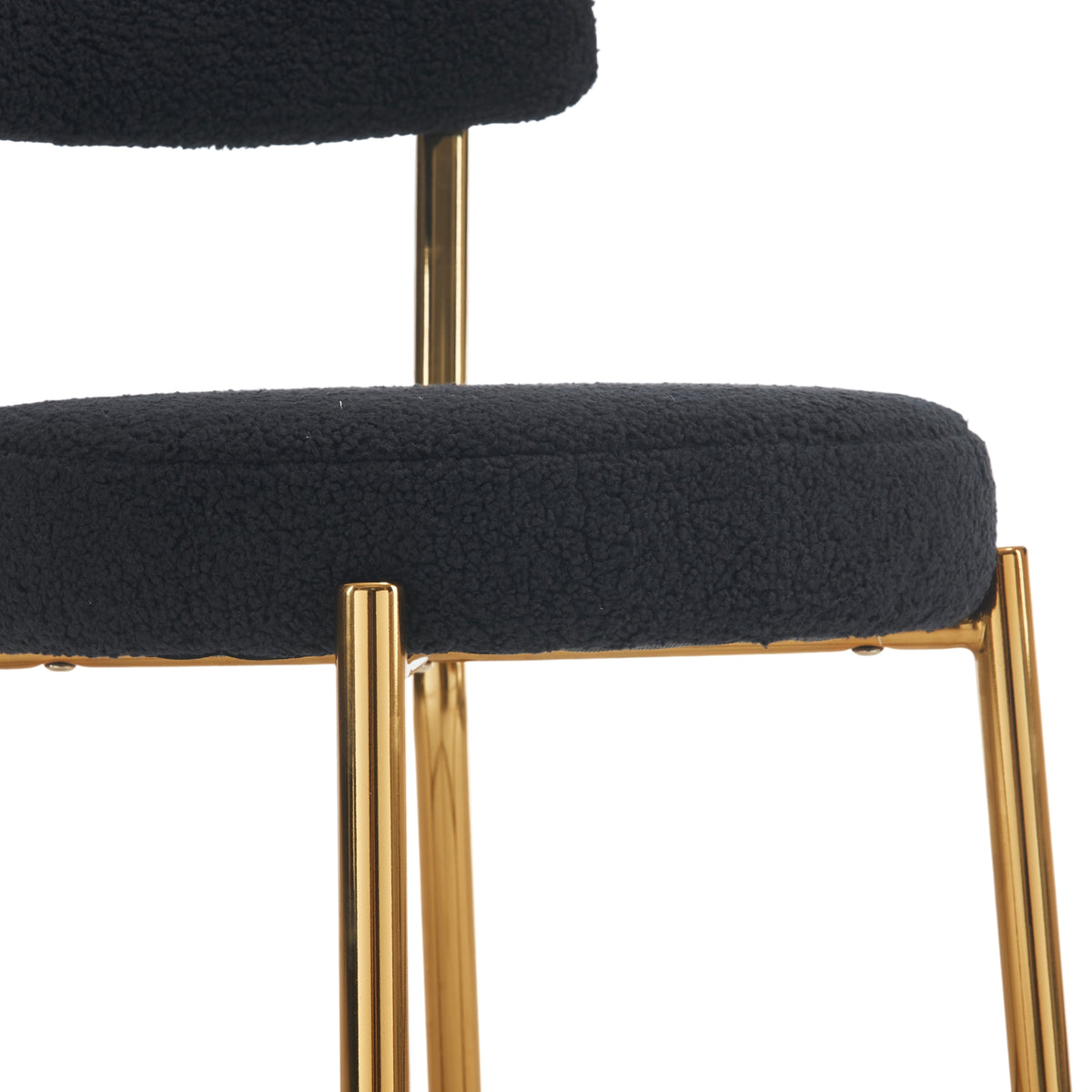 Set Of 4 Modern Teddy Fabric Upholstered Bar Stools Metal Base High Stool Suitable For Kitchen, Dining And Living Room Black Stylish And Comfortable Island Seating Black Metal