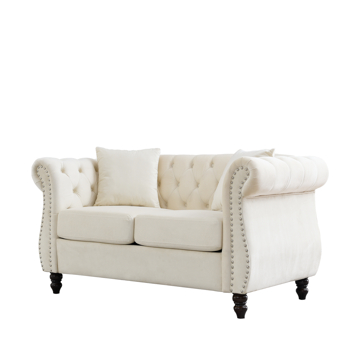58.8" Chesterfield Sofa Beige Velvet For Living Room, 2 Seater Sofa Tufted Couch With Rolled Arms And For Living Room, Bedroom, Office, Apartment, Two Pillowsw834S00070 Beige Foam Velvet 2 Seat