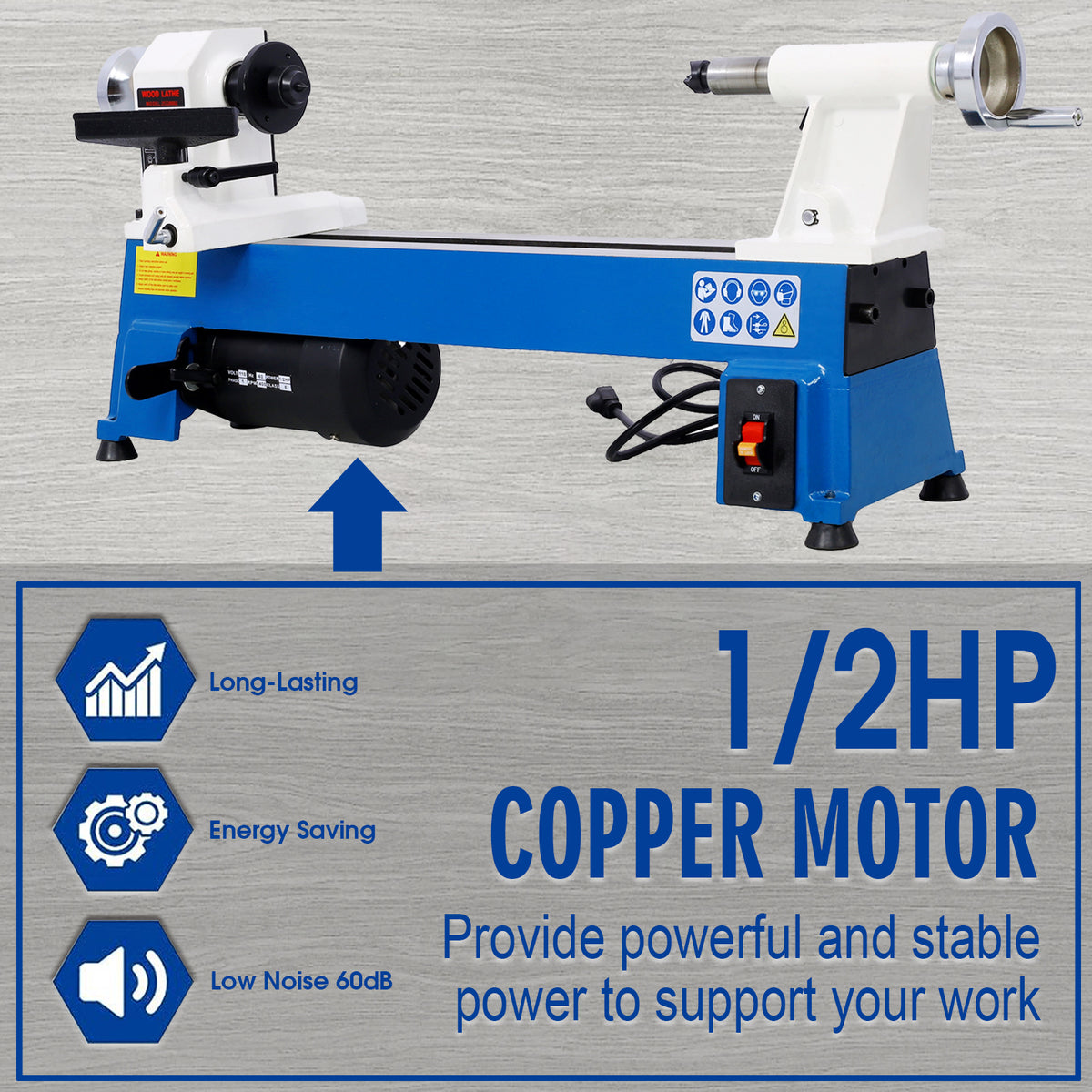 Benchtop Wood Lathe 10" X 18" Wood Lathe Machine 5 Variable Speeds 500 750 1150 1800 3200Rpm Mini Wood Turning Lathe For Woodworking 1 2Hp Multifunctional Power Wood Lathe Gray Steel