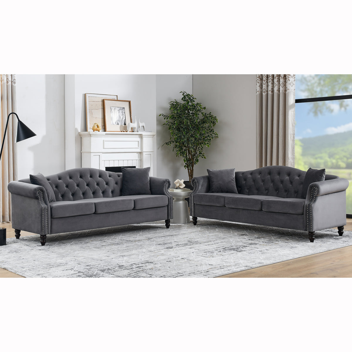 3 Seater 3 Seater Combination Sofa.Grey Velvet W834S00064 Grey Foam Velvet