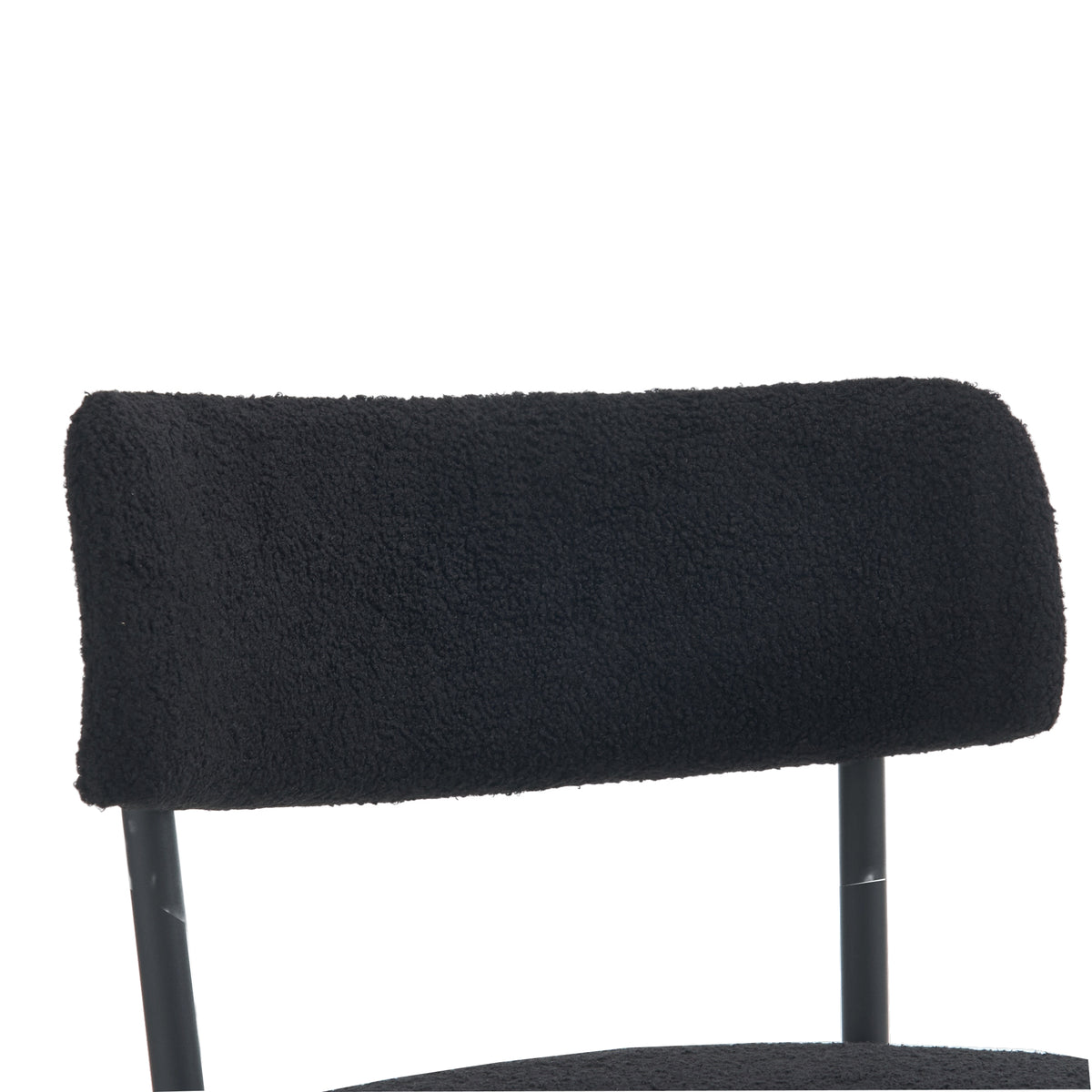 Set Of 2 Mid Century Modern Dining Chairs Teddy Fabric Upholstery Curved Back Metal Frame Black Elegant And Comfortable Kitchen Chairs Black Metal