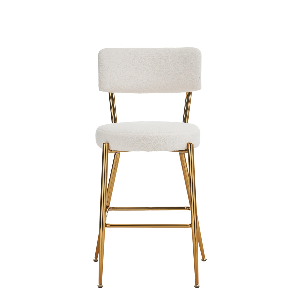 Set Of 4 Modern Teddy Fabric Upholstered Bar Stools Metal Base High Stool Suitable For Kitchen, Dining And Living Room Beige Stylish And Comfortable Island Seating Beige Metal