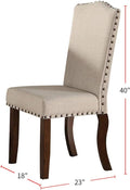 Classic Cream Upholstered Cushion Chairs Set Of 2Pc Dining Chair Nailheads Solid Wood Legs Dining Room Cream Brown Dining Room Classic,Modern Dining Chairs Rubberwood Solid Back Solid Wood