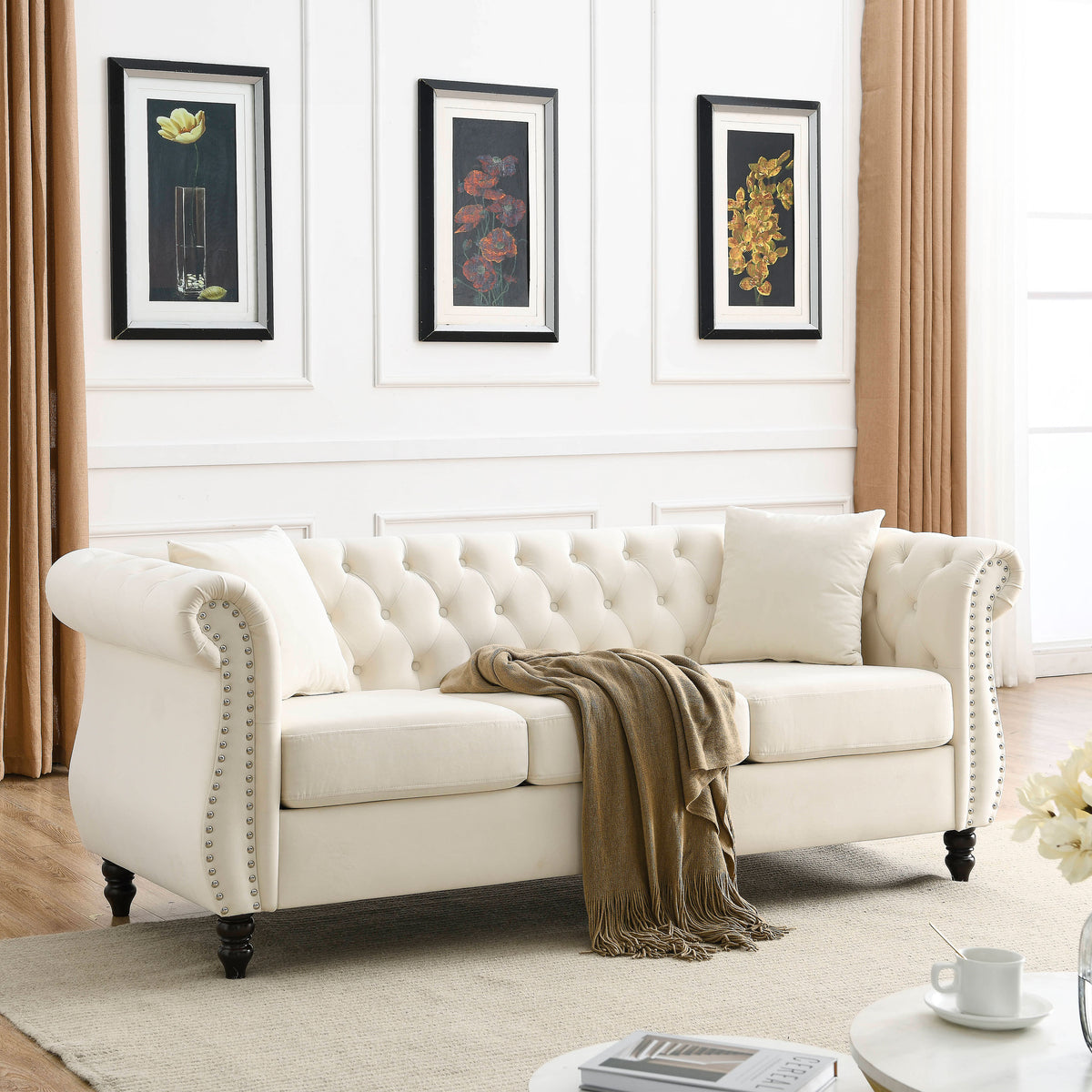 3 Seater 3 Seater Combination Sofa.Beige Velvet W834S00063 Beige Foam Velvet