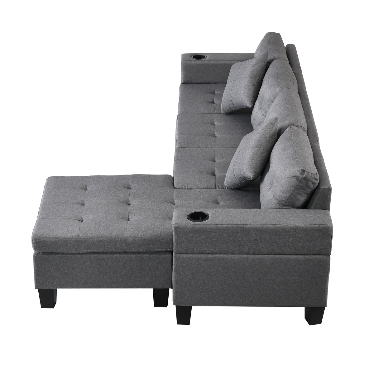 Sectional Sofa Set For Living Room With L Shape Chaise Lounge ,Cup Holder And Left Or Right Hand Chaise Modern 4 Seat Grey Fabric