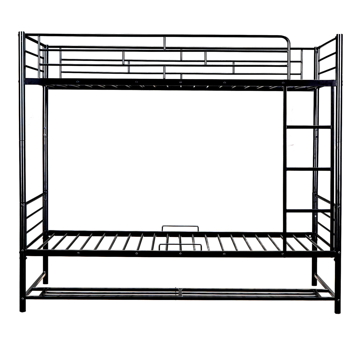 Twin Over Twin Metal Bunk Bed With Shelf And Guardrails, Black Black Steel