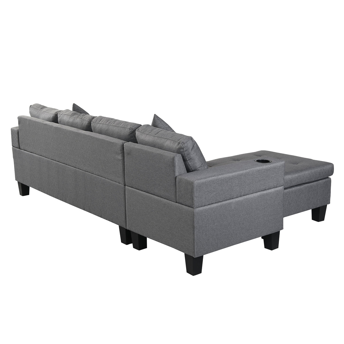 Sectional Sofa Set For Living Room With L Shape Chaise Lounge ,Cup Holder And Left Or Right Hand Chaise Modern 4 Seat Grey Fabric