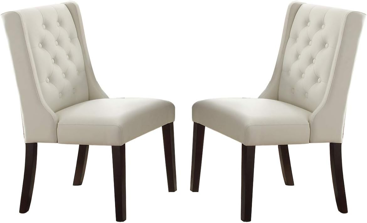 Modern Faux Leather White Tufted Set Of 2 Chairs Dining Seat Chair Birch Wood White Brown Dining Room Foam Contemporary,Modern Dining Chairs Birch Tufted Back Mdf