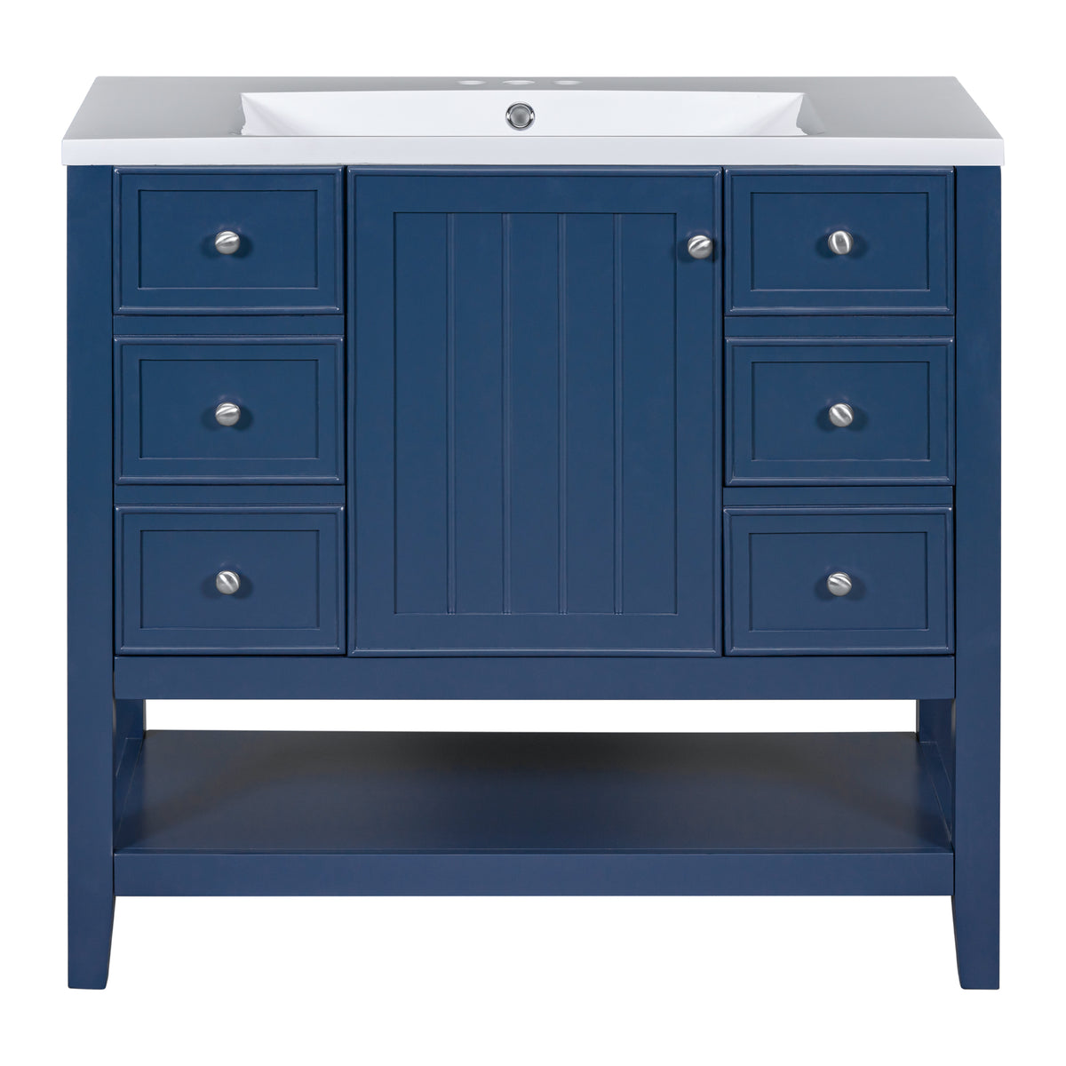 36" Bathroom Vanity With Sink Combo, One Cabinet And Three Drawers, Solid Wood And Mdf Board, Blue Blue Solid Wood Mdf