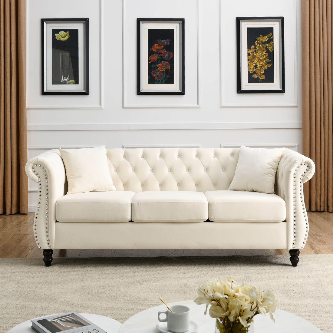 3 Seater 3 Seater Combination Sofa.Beige Velvet W834S00063 Beige Foam Velvet