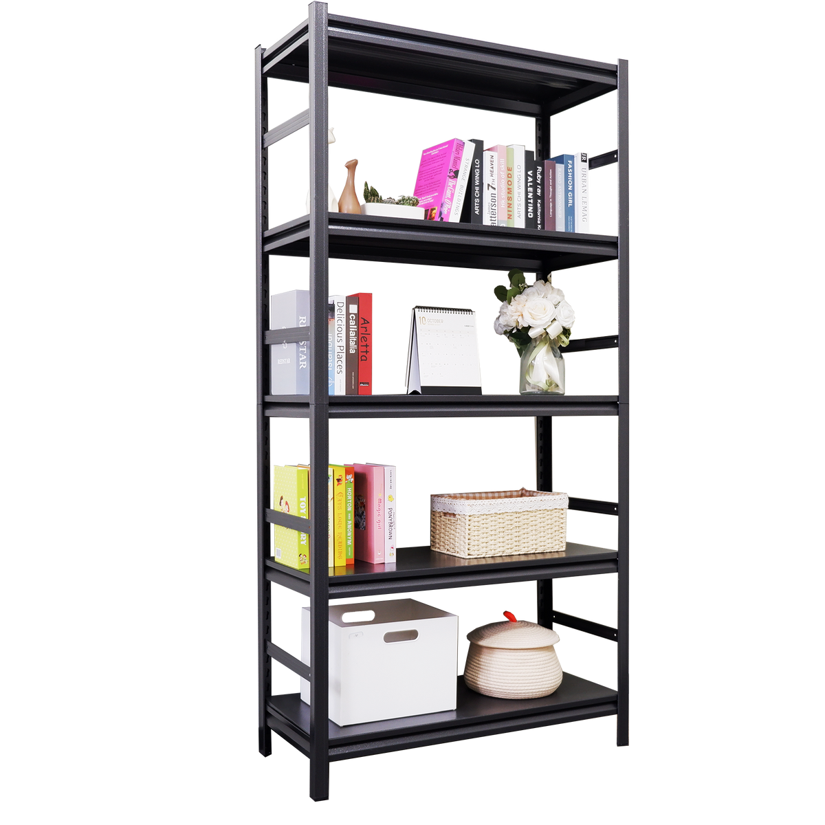 Adjustable Heavy Duty Metal Shelving 5 Tier Storage Shelves, 2000Lbs Load, Kitchen, Garage, Pantry H63 * W31.5 * D15.7 5 Black Standard Vertical Office Open Back Metal Classic Adjustable Shelves Metal Steel