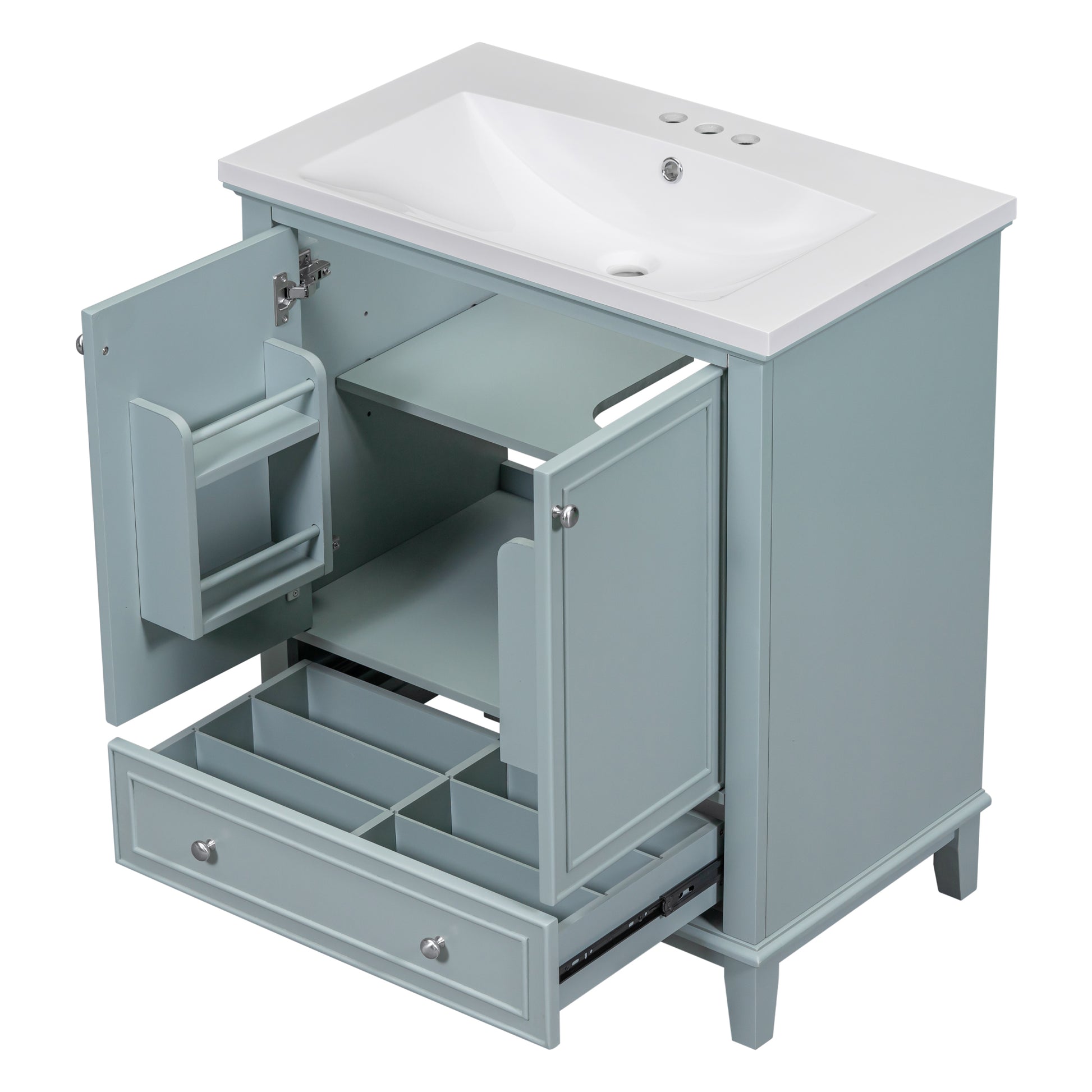 30" Bathroom Vanity With Sink Combo, Multi Functional Bathroom Cabinet With Doors And Drawer, Solid Frame And Mdf Board, Green Old Sku:Sy999606Aac Green Solid Wood Mdf