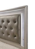 Modern Champagne Crocodile Skin Finish Upholstered 1Pc Twin Size Led Panel Bed Faux Diamond Tufted Bedroom Furniture Champagne Solid Wood