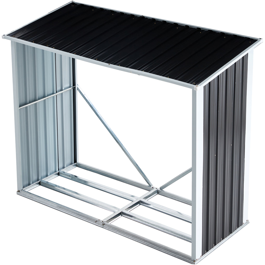 Log Storage Shed, Log Holder With Roof, Log Storage Shed, Firewood Rack For Backyard Garden Patio Porch, Anthracite Galvanized Steel 70.9" Dark Gray Steel