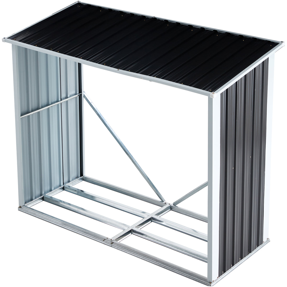 Log Storage Shed, Log Holder With Roof, Log Storage Shed, Firewood Rack For Backyard Garden Patio Porch, Anthracite Galvanized Steel 70.9" Dark Gray Steel
