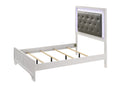Modern White Crocodile Skin Finish Upholstered 1Pc Queen Size Led Panel Bed Faux Diamond Tufted Bedroom Furniture White Solid Wood