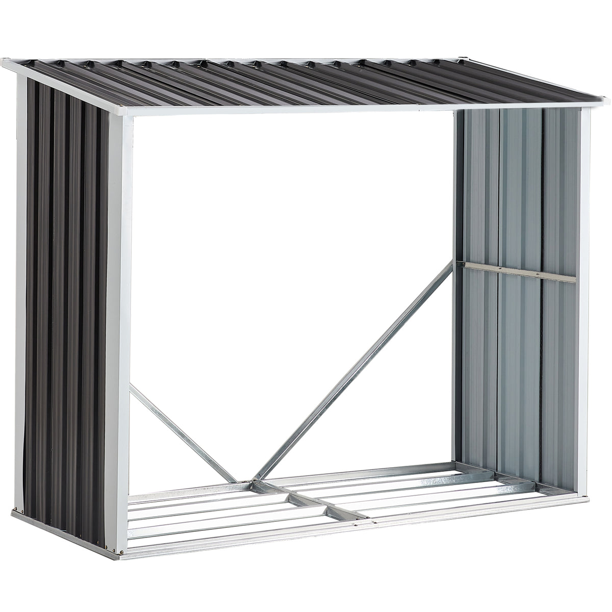 Log Storage Shed, Log Holder With Roof, Log Storage Shed, Firewood Rack For Backyard Garden Patio Porch, Anthracite Galvanized Steel 70.9" Dark Gray Steel