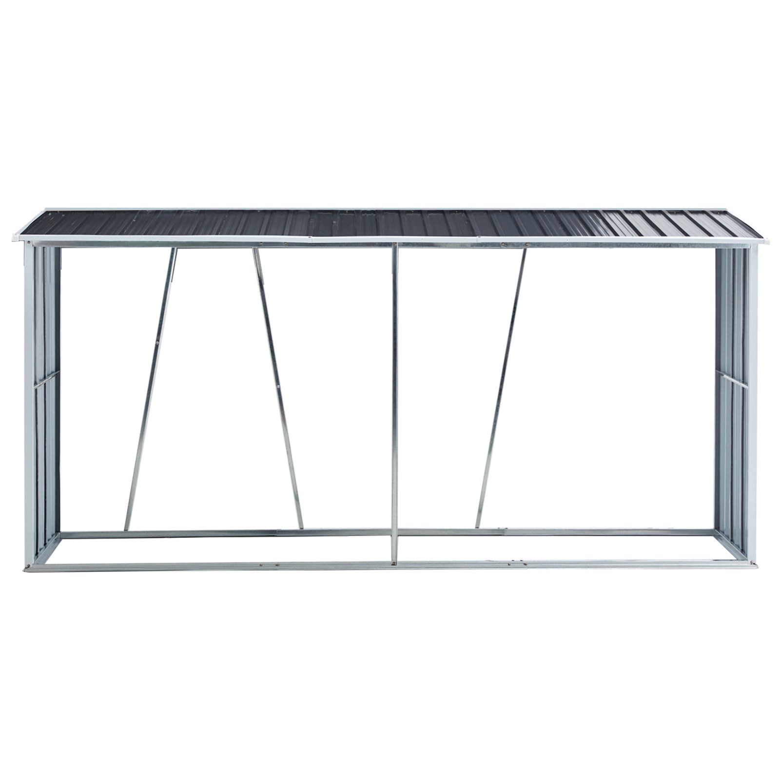 Firewood Rack, Log Holder With Roof, Log Storage, Firewood Stand For Outdoor Backyard Garden Patio Porch, Gray Galvanized Steel 129.9" Dark Gray Steel
