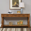 63Inch Long Wood Console Table With 3 Drawers And 1 Bottom Shelf For Entryway Hallway Easy Assembly Extra Thick Sofa Table Brown Brown Distressed Finish Primary Living Space American Design Pine Drawers Console Tables Pine