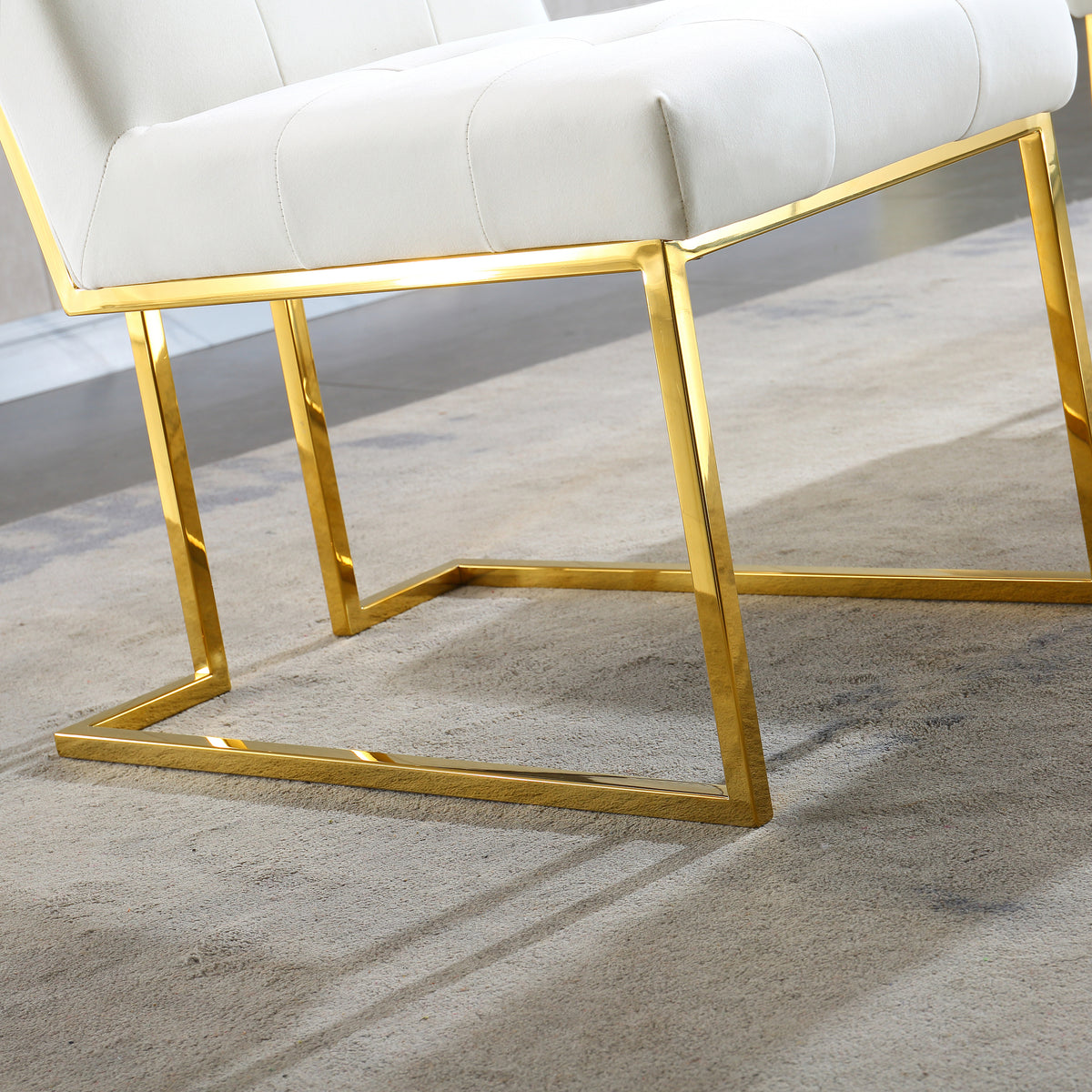 Modern Velvet Dining Chair Set Of 2, Tufted Design And Gold Finish Stainless Base Beige Velvet