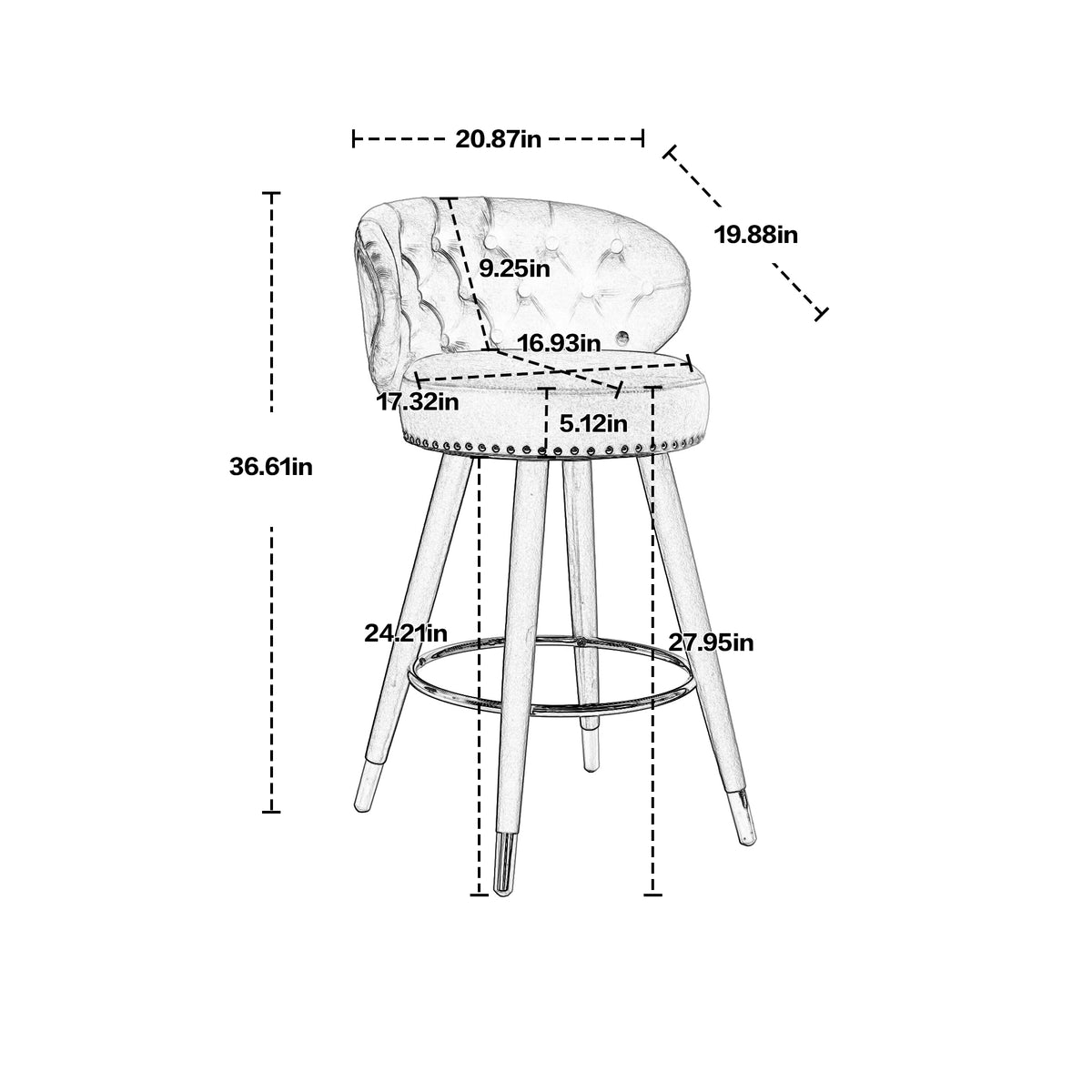 Coolmore Counter Height Bar Stools Set Of 2 For Kitchen Counter Solid Wood Legs With A Fixed Height Of 360 Degrees Gray Velvet