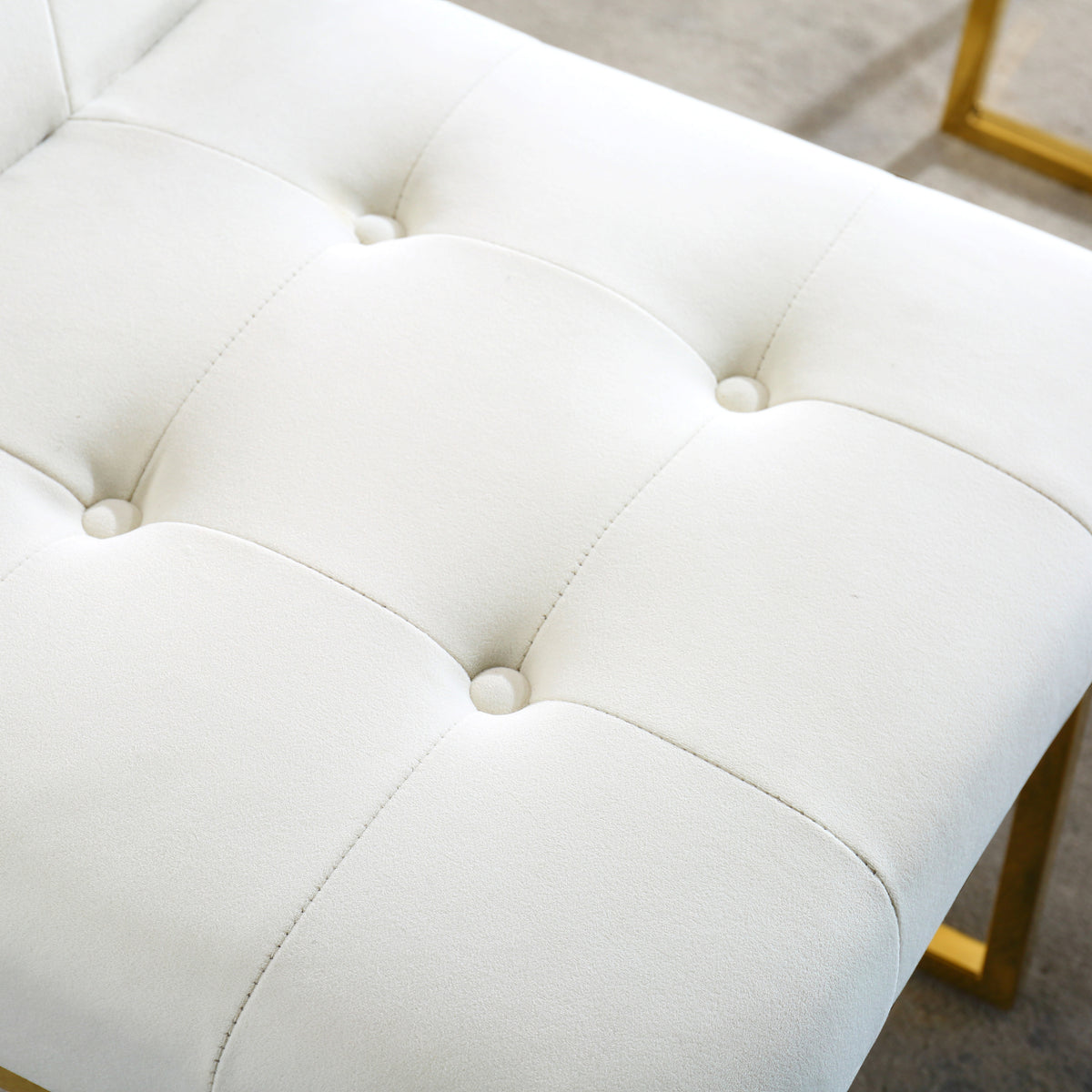 Modern Velvet Dining Chair Set Of 2, Tufted Design And Gold Finish Stainless Base Beige Velvet
