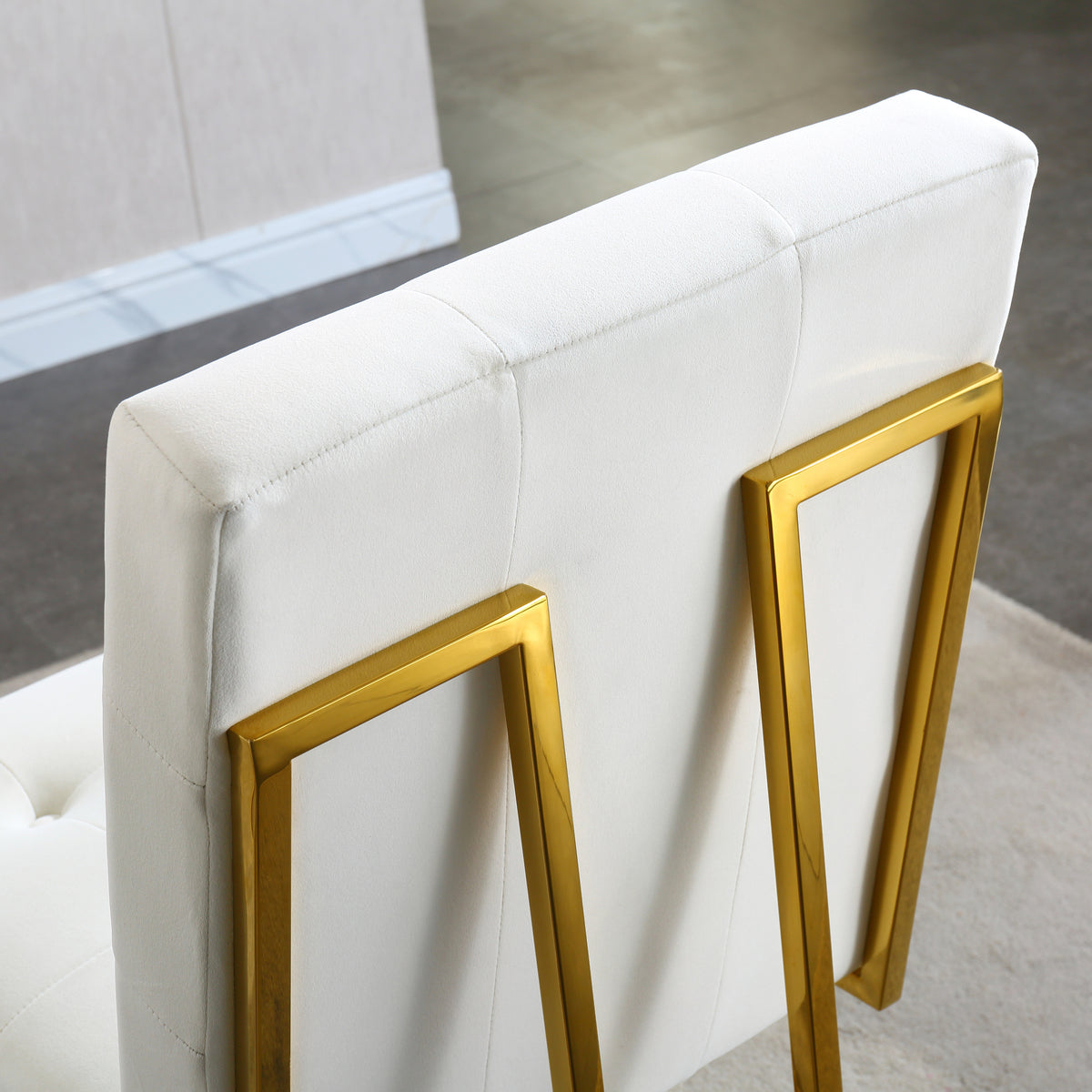 Modern Velvet Dining Chair Set Of 2, Tufted Design And Gold Finish Stainless Base Beige Velvet
