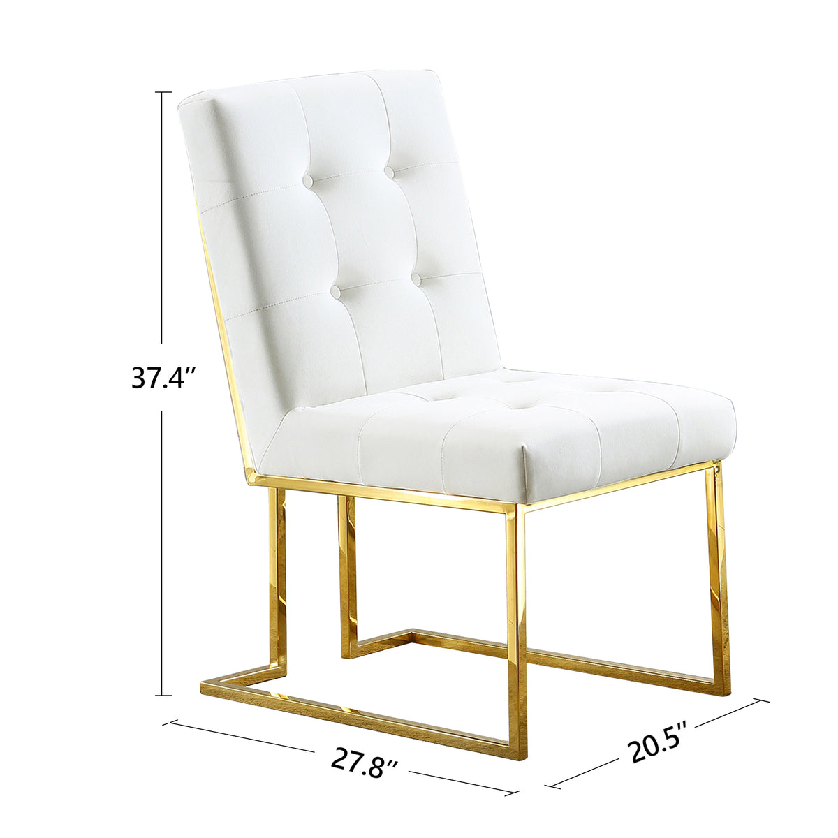 Modern Velvet Dining Chair Set Of 2, Tufted Design And Gold Finish Stainless Base Beige Velvet