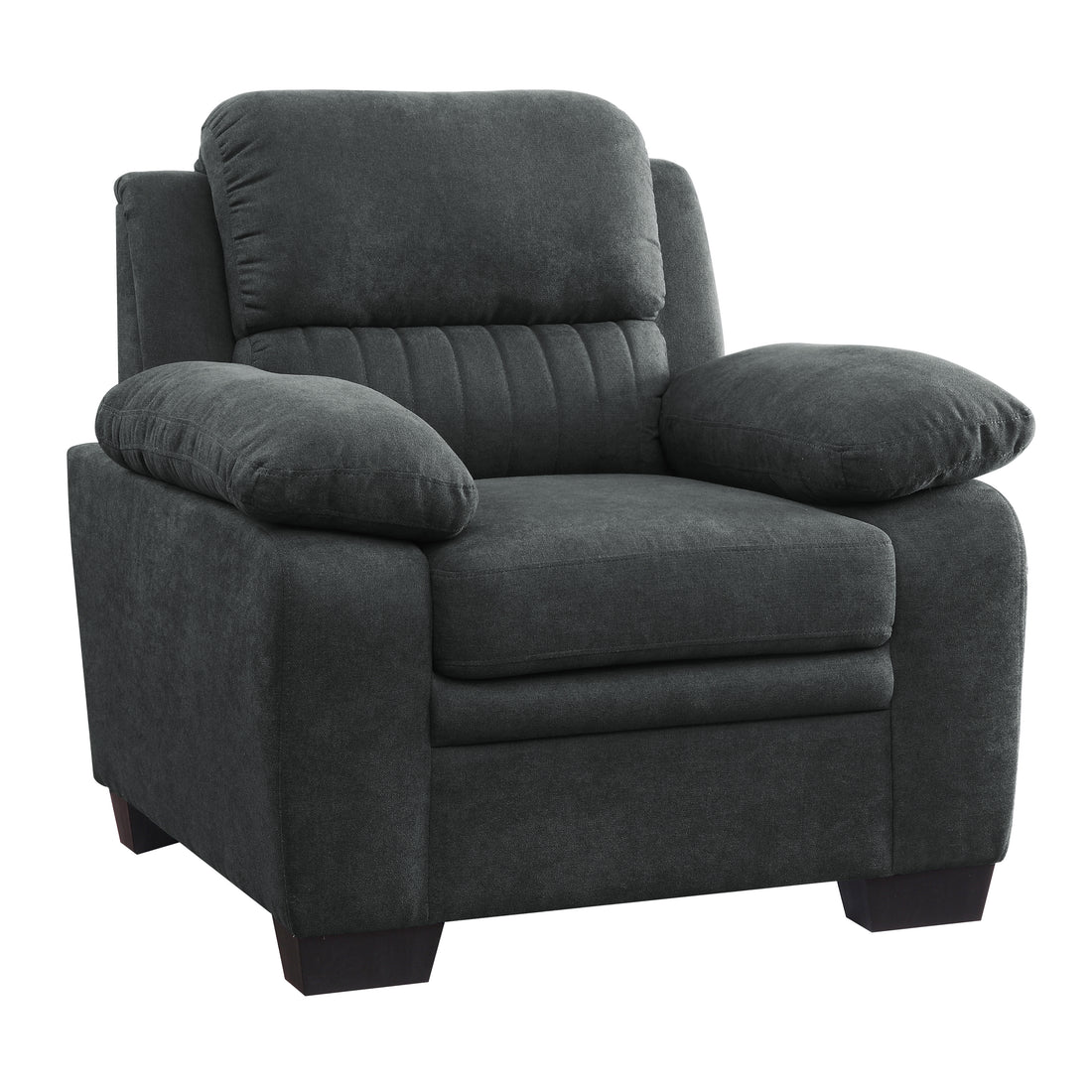 Plush Seating Chair 1Pc Dark Gray Textured Fabric Channel Tufting Solid Wood Frame Modern Living Room Furniture Dark Gray Primary Living Space Contemporary Solid Wood