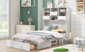 Queen Size Murphy Bed With Bookcase, Bedside Shelves And A Big Drawer, White White Solid Wood Mdf