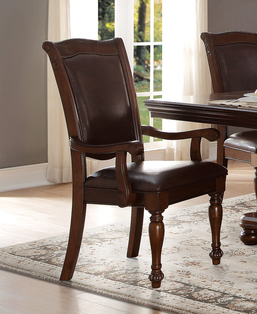 Traditional Style Dining Room Table W Leaf 2X Armchairs And 4X Side Chairs Dining 7Pc Set Brown Cherry Finish Upholstered Seat Wooden Furniture Wood Wood Brown Mix Seats 6 Wood Dining Room Extendable Traditional Double Pedestal Rectangular Dining Table