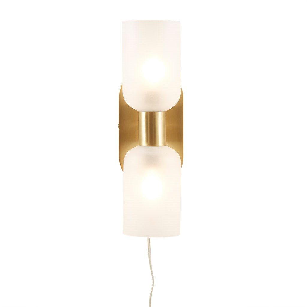 Double Tube 2 Light Wall Sconce Frosted Glass Gold Iron