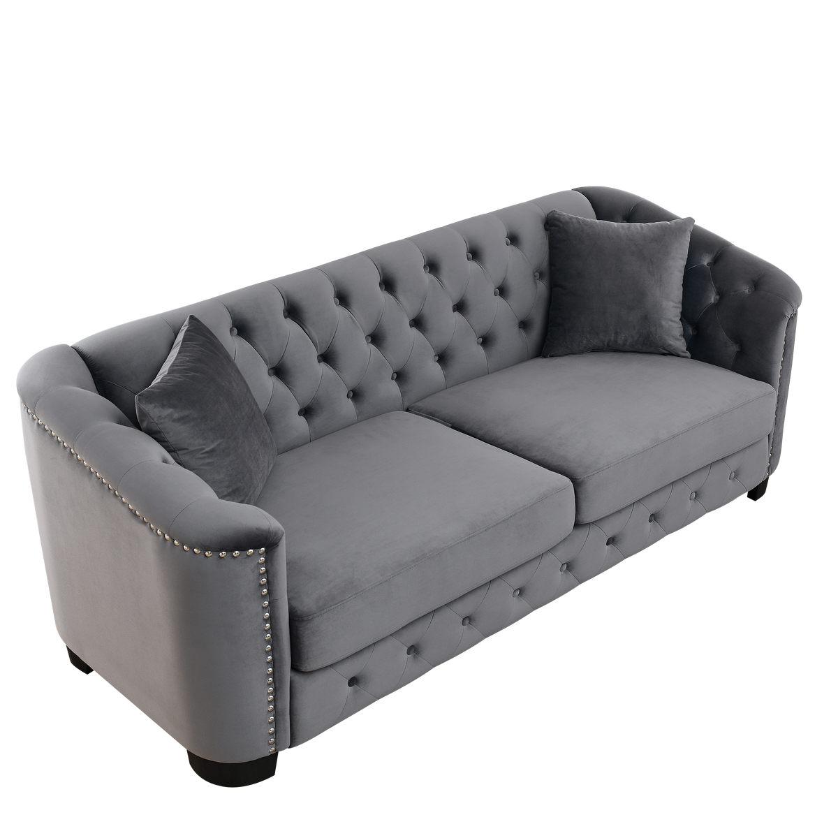 3 Seater 3 Seater Combination Sofa.Velvet Grey Grey Foam Velvet 6 Seat