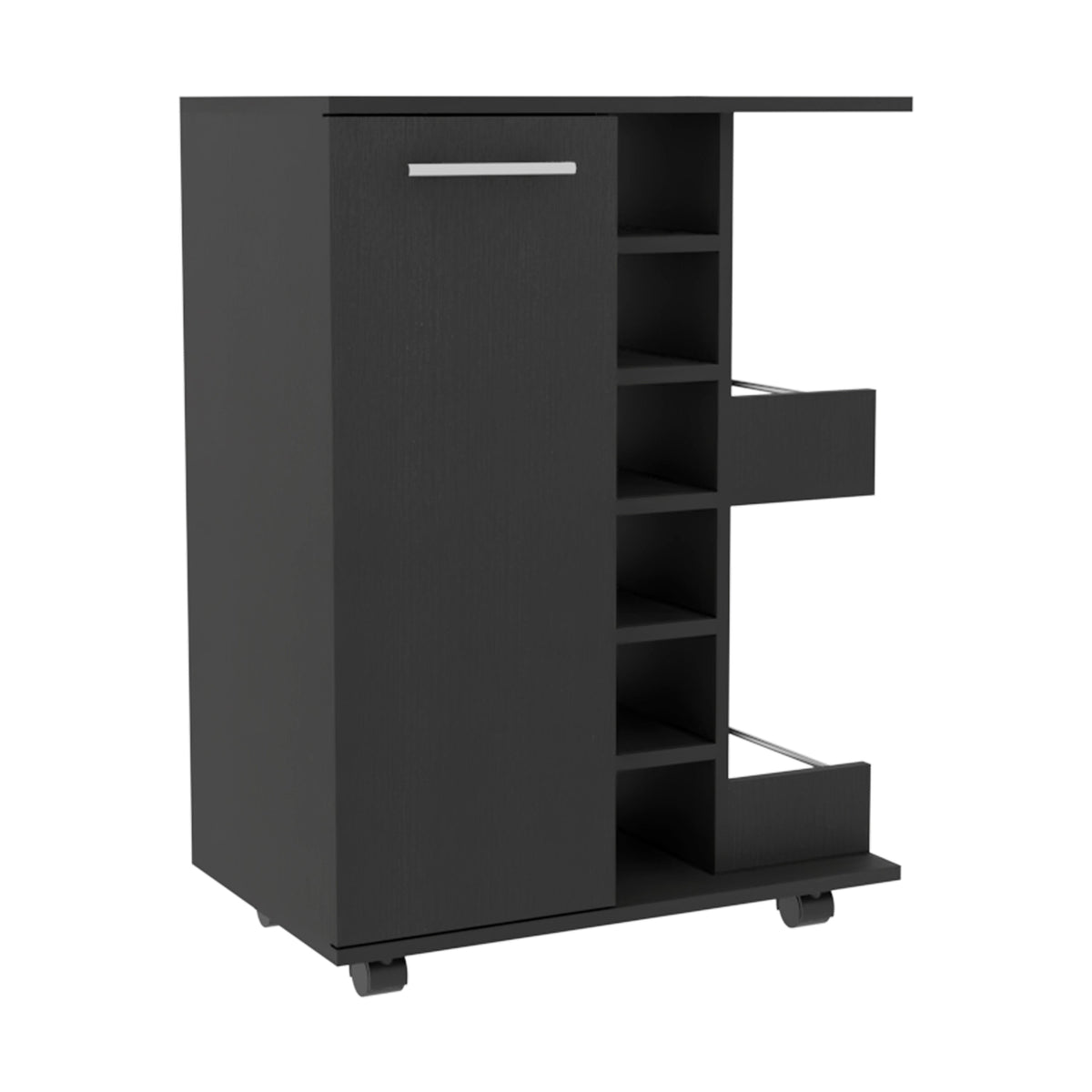 Payson 2 Piece Living Room Set, Bar Cart Coffee Table, Black Black Primary Living Space Shelves Rectangular Engineered Wood