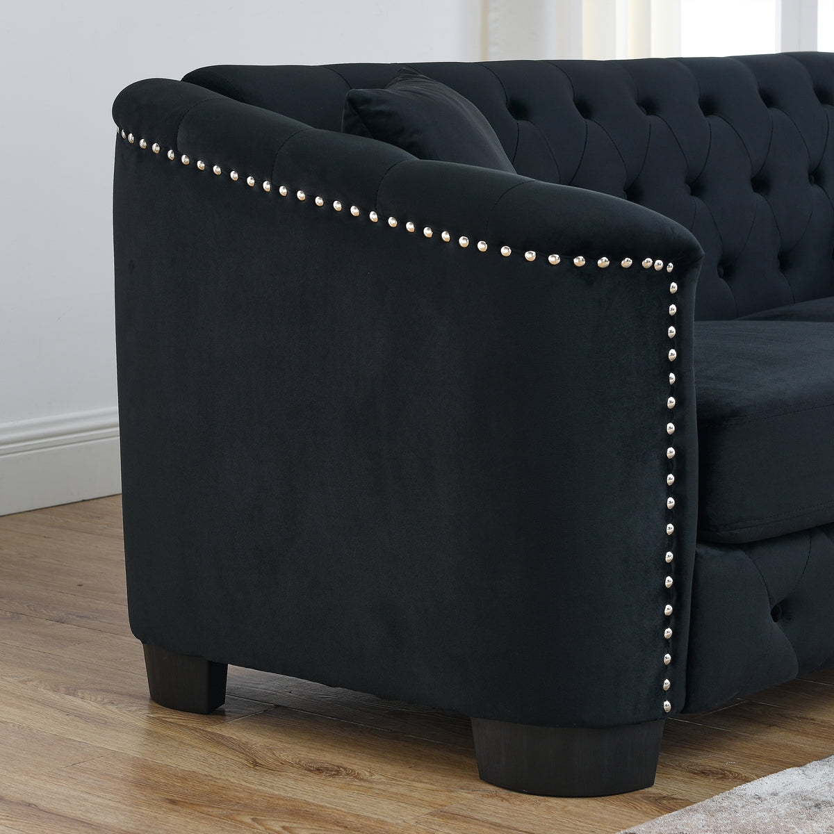 59 Inch Modern Chesterfield Velvet Sofa, 2 Seater Sofa, Upholstered Tufted Backrests With Arms And 2 Cushions For Living Room, Bedroom, Apartment, Office Black Black Primary Living Space Foam Velvet 2 Seat