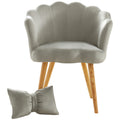 Velvet Wooden Foot Casual Lotus Chair With Waist Pillow Grey Grey Cotton Metal & Wood