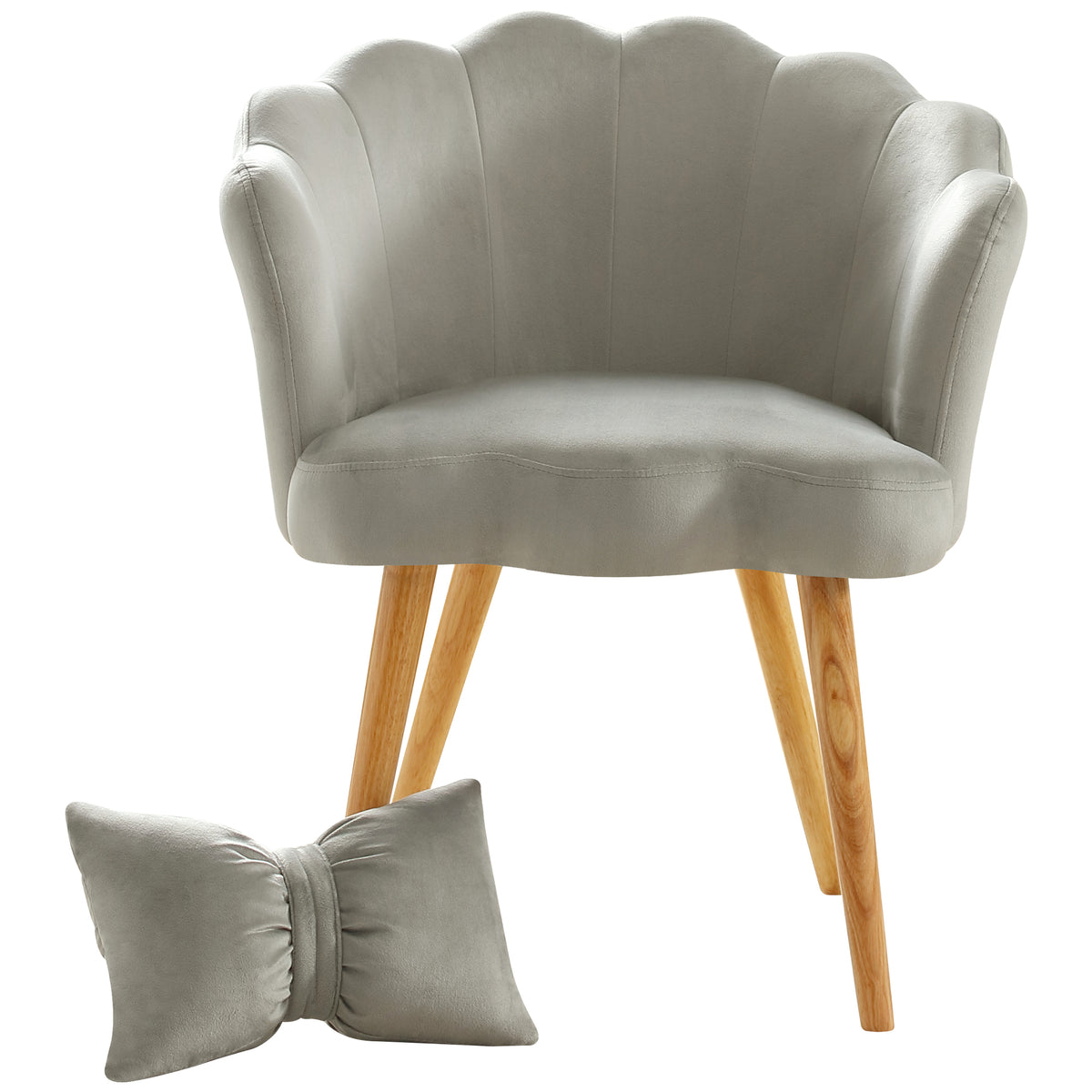 Velvet Wooden Foot Casual Lotus Chair With Waist Pillow Grey Grey Cotton Metal & Wood