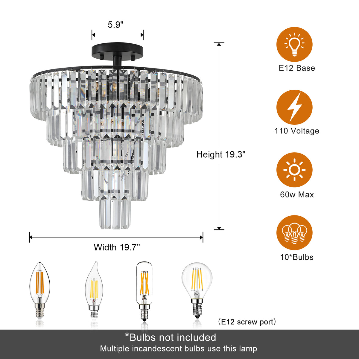 Same As W1340110374 L5011 Black Large Crystal Chandelier, Modern Style Chandelier, Dining Room, Living Room, Bedroom Bulbs Not Included Black Luxury Crystal