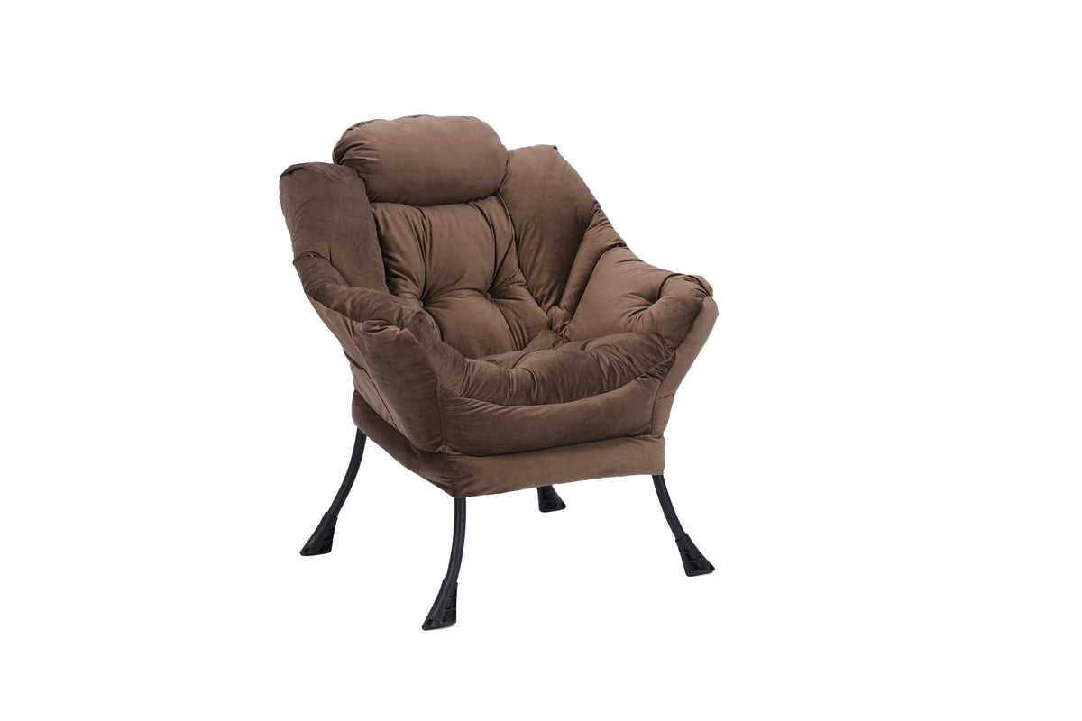 Living Room Chairs Modern Cotton Fabric Lazy Chair, Accent Contemporary Lounge Chair, Single Steel Frame Leisure Sofa Chair With Armrests And A Side Pocket Brown ,With Ottoman ,With Footrest Brown Polyester Metal Soft Polyester Fiber Pad Fabric 1 Seat