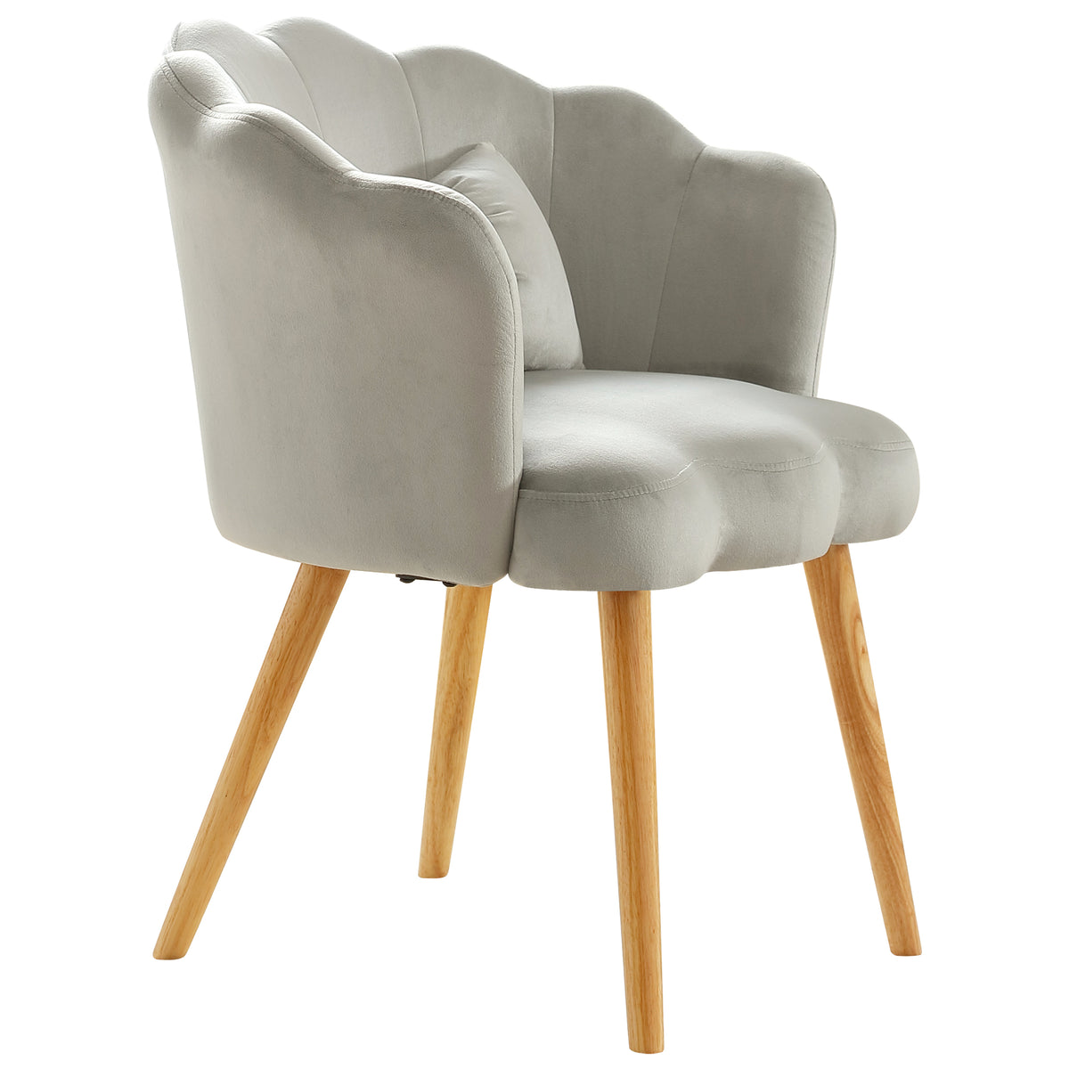 Velvet Wooden Foot Casual Lotus Chair With Waist Pillow Grey Grey Cotton Metal & Wood