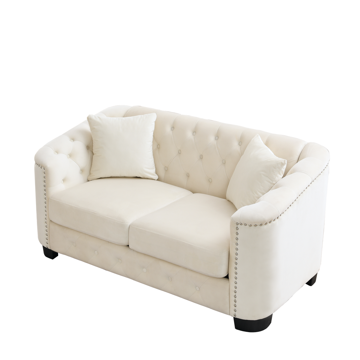 59 Inch Modern Chesterfield Velvet Sofa, 2 Seater Sofa, Upholstered Tufted Backrests With Arms And 2 Cushions For Living Room, Bedroom, Apartment, Office Beige Beige Primary Living Space Foam Velvet 2 Seat
