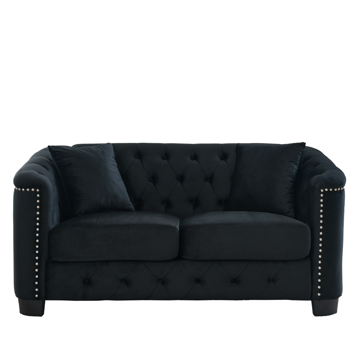 59 Inch Modern Chesterfield Velvet Sofa, 2 Seater Sofa, Upholstered Tufted Backrests With Arms And 2 Cushions For Living Room, Bedroom, Apartment, Office Black Black Primary Living Space Foam Velvet 2 Seat