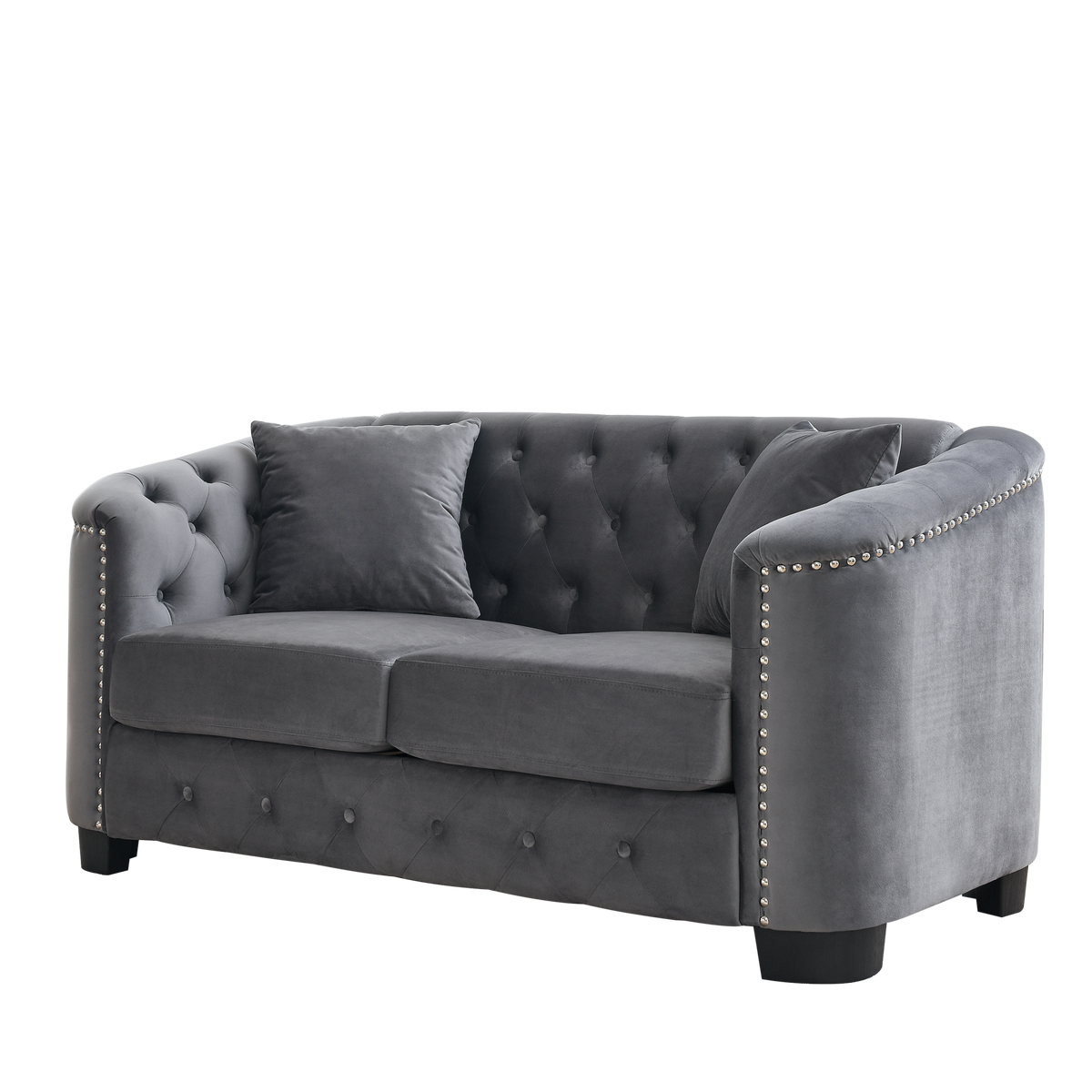 59 Inch Modern Chesterfield Velvet Sofa, 2 Seater Sofa, Upholstered Tufted Backrests With Arms And 2 Cushions For Living Room, Bedroom, Apartment, Office Grey Grey Primary Living Space Foam Velvet 2 Seat