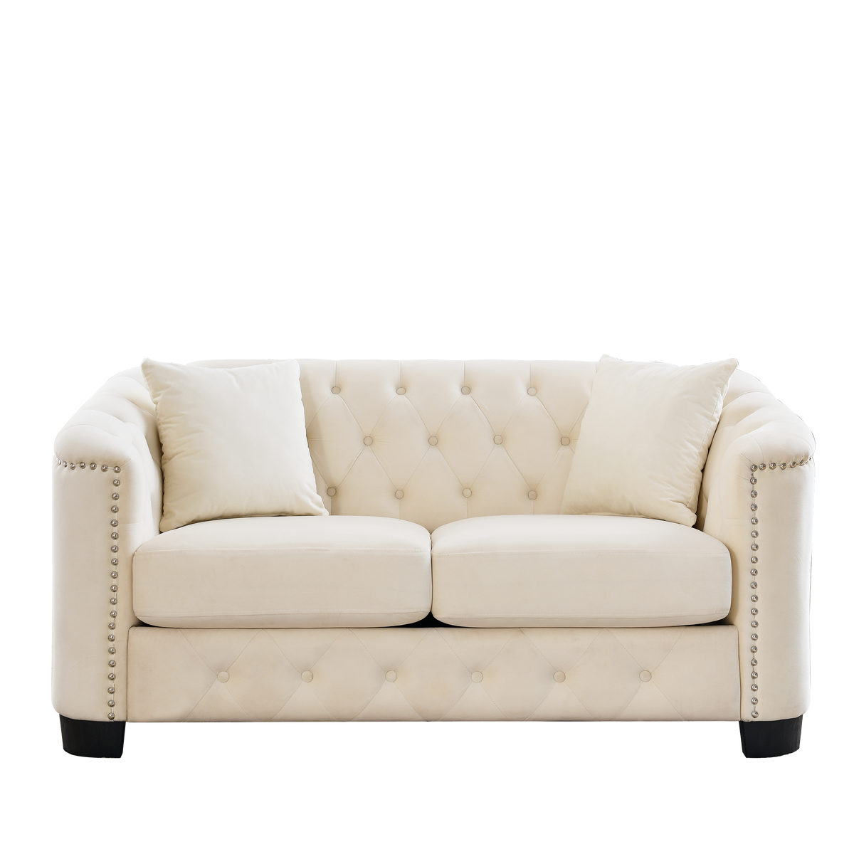 59 Inch Modern Chesterfield Velvet Sofa, 2 Seater Sofa, Upholstered Tufted Backrests With Arms And 2 Cushions For Living Room, Bedroom, Apartment, Office Beige Beige Primary Living Space Foam Velvet 2 Seat