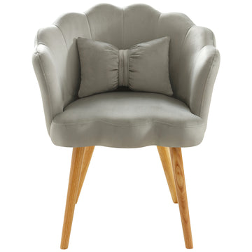 Velvet Wooden Foot Casual Lotus Chair With Waist Pillow Grey Grey Cotton Metal & Wood