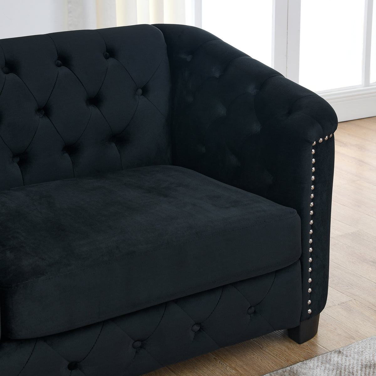 3 Seater 3 Seater Combination Sofa.Velvet Black Black Foam Velvet 6 Seat