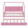 Wooden Twin Size House Bed With Trundle,Kids Bed With Shelf,Pink Pink Wood